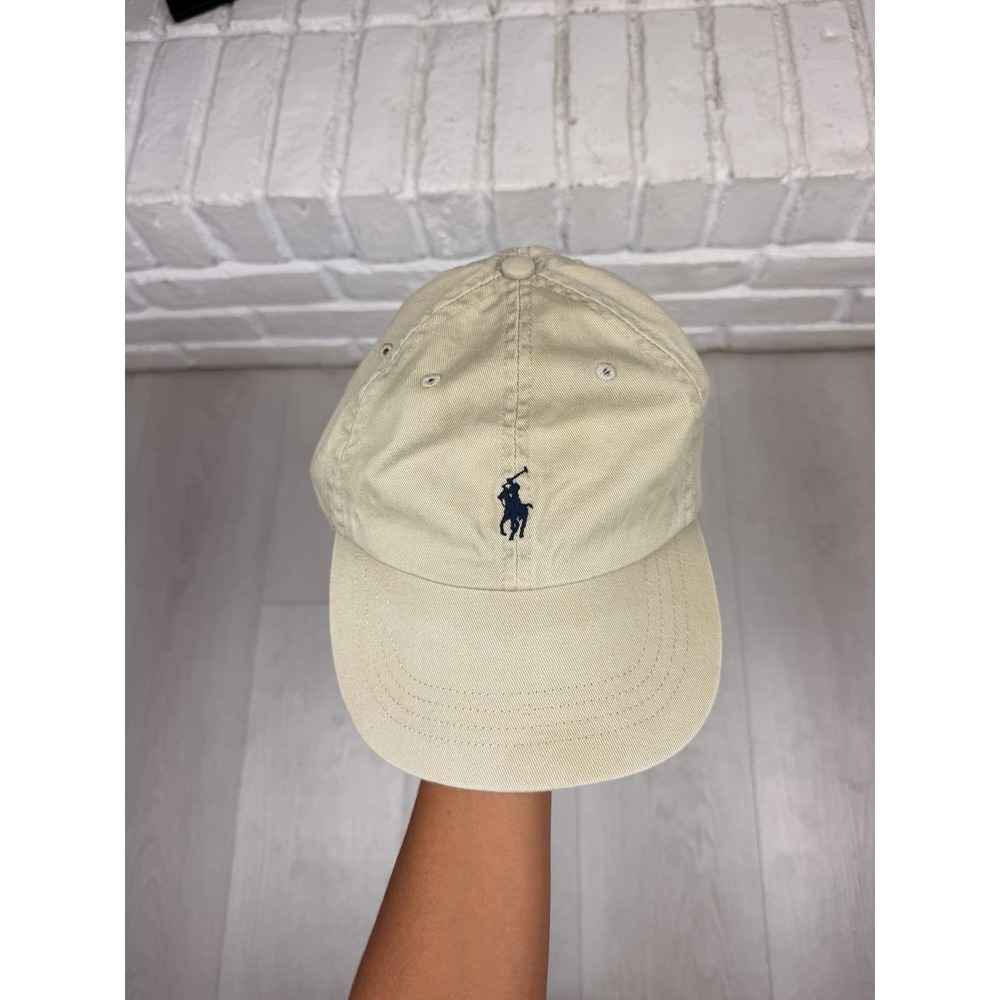 Polo Ralph Lauren Khaki Chino Baseball Cap Navy Pony Leather Strap Dad Hat